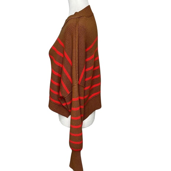 NWOT‎ FREE PEOPLE Striped Easy Street Cropped Sweater BrownOrange Women's Small - Picture 4 of 10